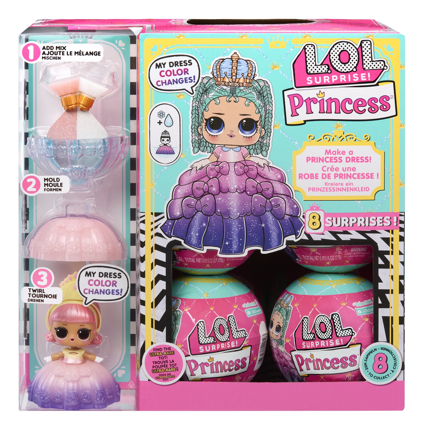 L.O.L. Surprise! Princess Tots - Bambola con Confezione Cieca e 2 Colori per Creare Abiti da Principessa