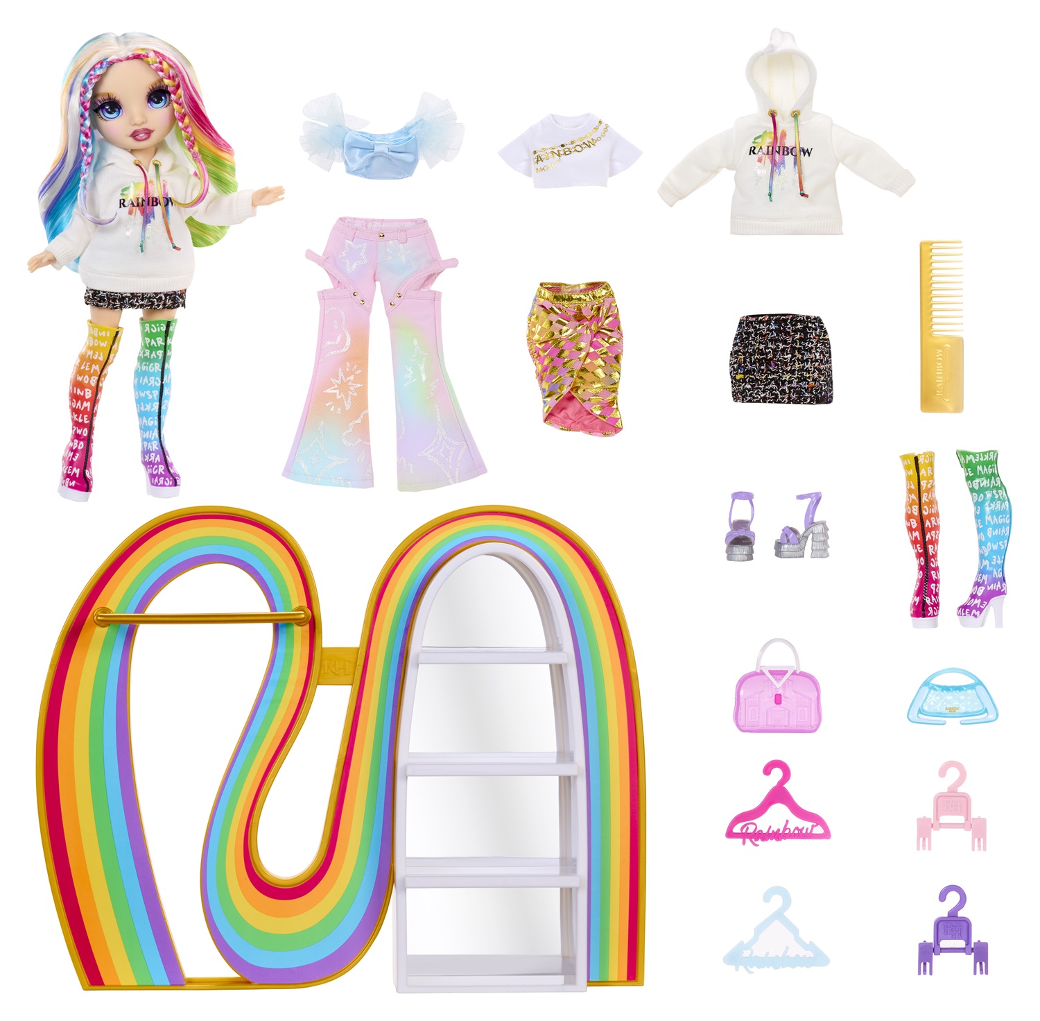 Rainbow High Amaya's Rainbow Closet Playset - Set da Gioco Completo con Bambola Esclusiva, Abiti, Scarpe, Borse e Accessori