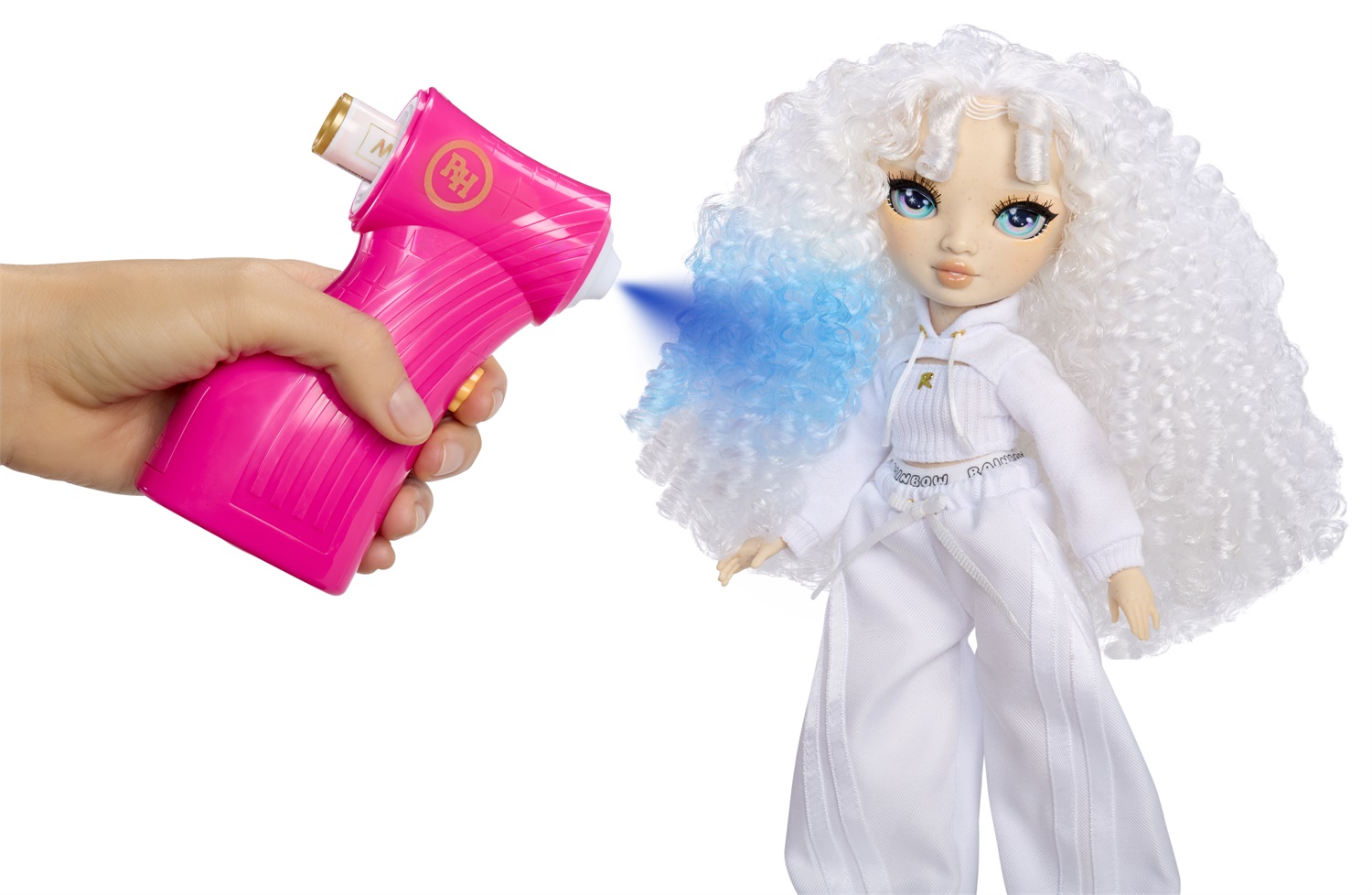 MGA Rainbow High Airbrush & Create - Bambola Fai da Te con Kit Aerografo, Pennarelli Lavabili, Capelli Lunghi e Occhi Verdi