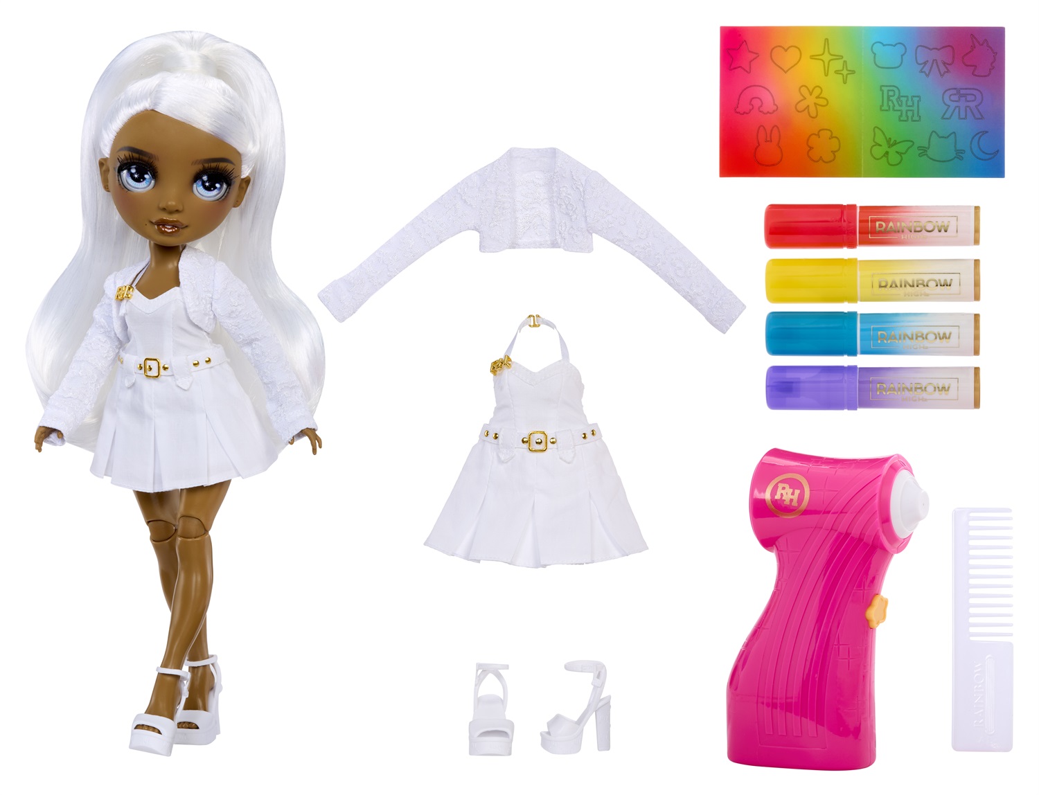 Rainbow High Bambola Creativa con Capelli Colorabili e Kit Aerografo - Gioco per Bambini 4-12 Anni