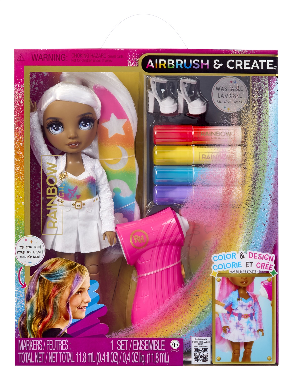 Rainbow High Bambola Creativa con Capelli Colorabili e Kit Aerografo - Gioco per Bambini 4-12 Anni
