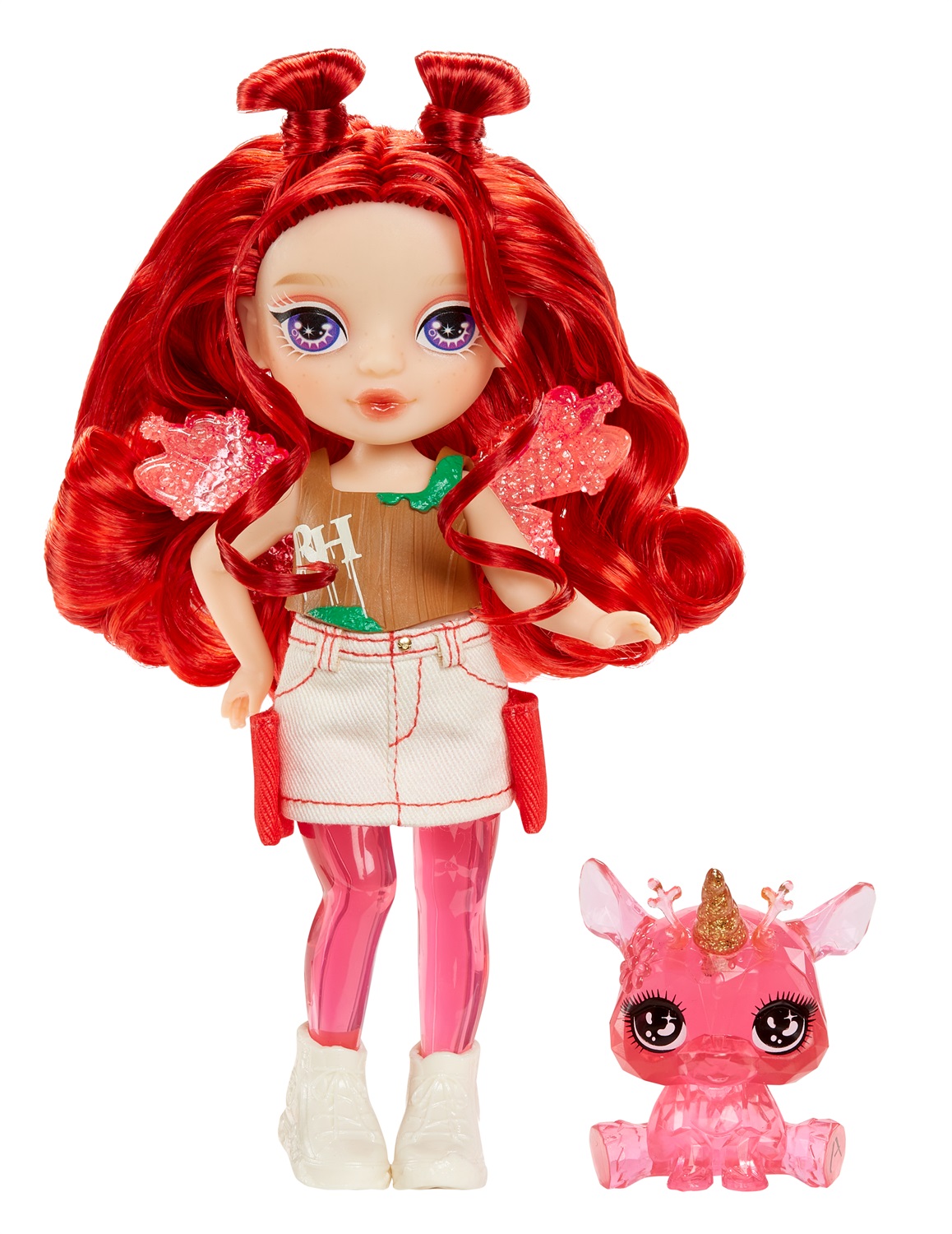 Rainbow High Fantasy Apple Red - Bambola Piccola Snodata 14 cm con Cerbiatto Magico e Ali Intercambiabili