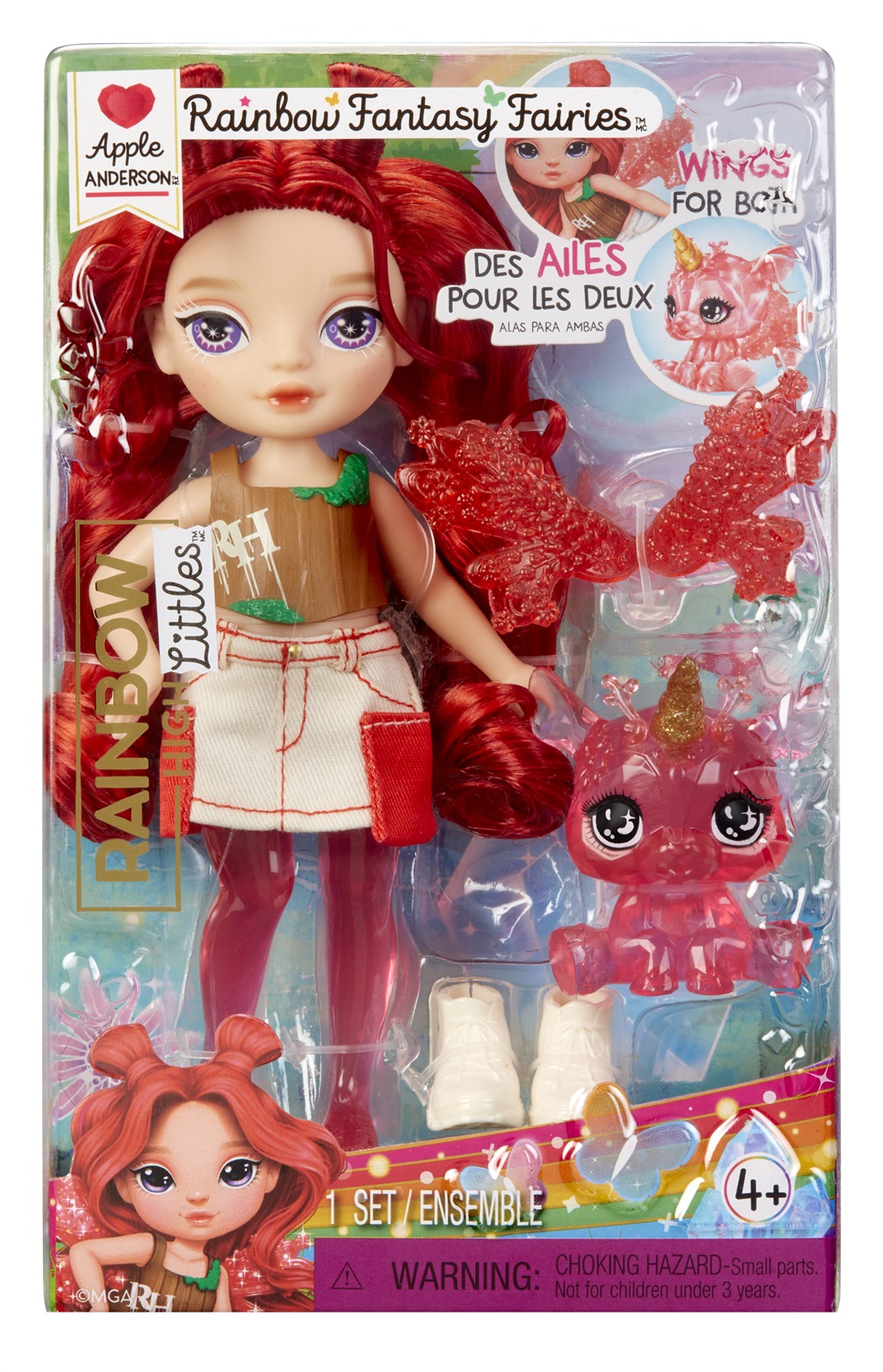 Rainbow High Fantasy Apple Red - Bambola Piccola Snodata 14 cm con Cerbiatto Magico e Ali Intercambiabili