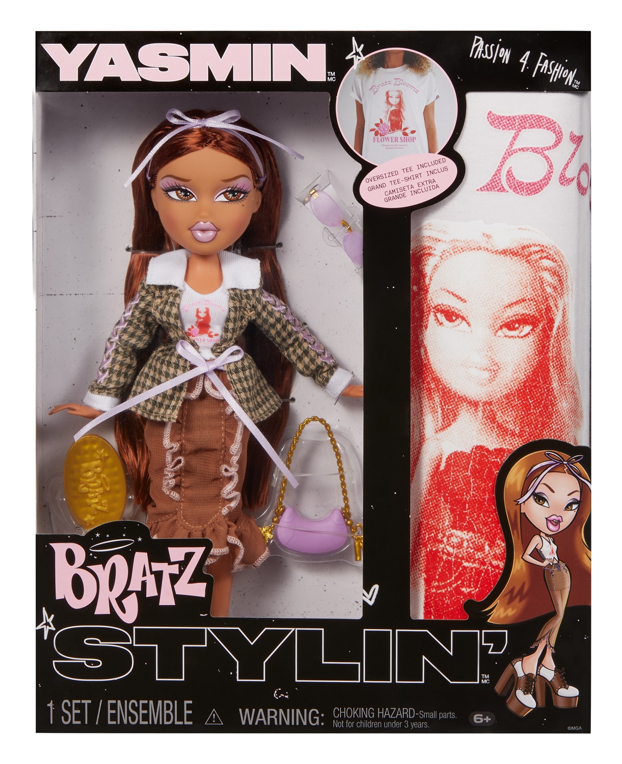 Bratz Stylin' Yasmin - Bambola Fashion con Maglietta Personalizzabile e Accessori