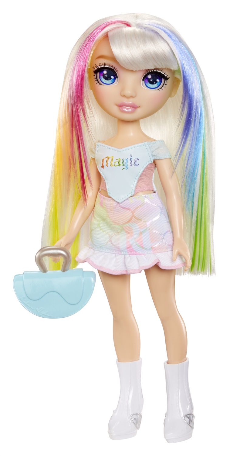 Rainbow High Amaya Raine - Bambola alla moda color arcobaleno di 28 cm, snodata e collezionabile con abito e borsetta
