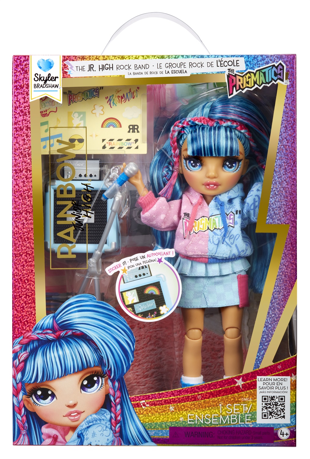 MGA ENTERTAINMENT Rainbow High - Bambola Fashion Skyler Rockband di 23 cm con Microfono e Amplificatore, Personalizzabile con Adesivi, Snodata, Età: 4
