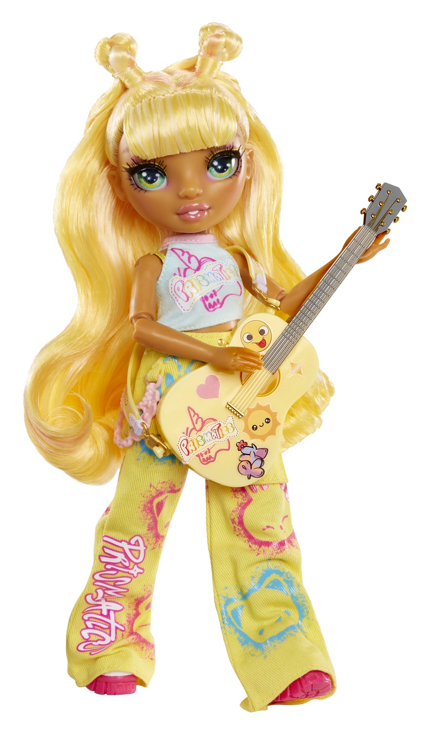 Rainbow High - Bambola Sunny Junior High Rock Band da 23 cm con Chitarra e Adesivi Personalizzabili
