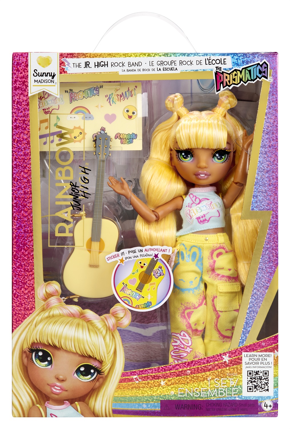 Rainbow High - Bambola Sunny Junior High Rock Band da 23 cm con Chitarra e Adesivi Personalizzabili