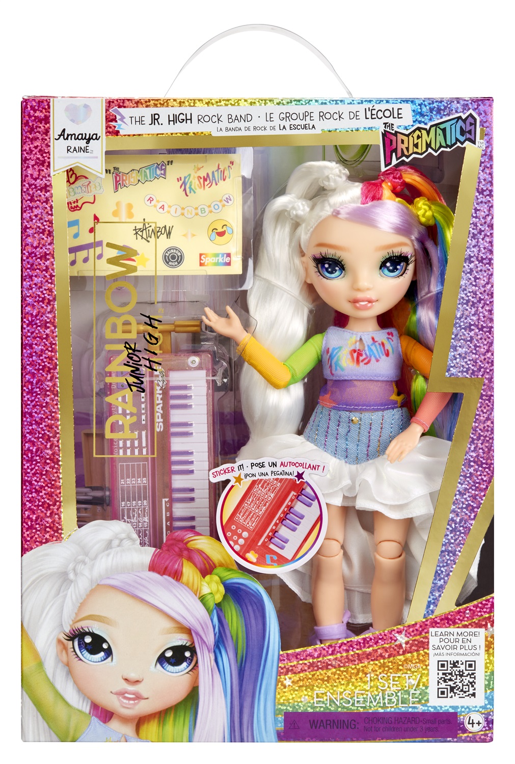 MGA ENTERTAINMENT Rainbow High Jr High Rockband Fashion Doll Amaya - Bambola di 23 cm con Tastiera e Adesivi Personalizzabili, Snodata, per Bambini di Età 4