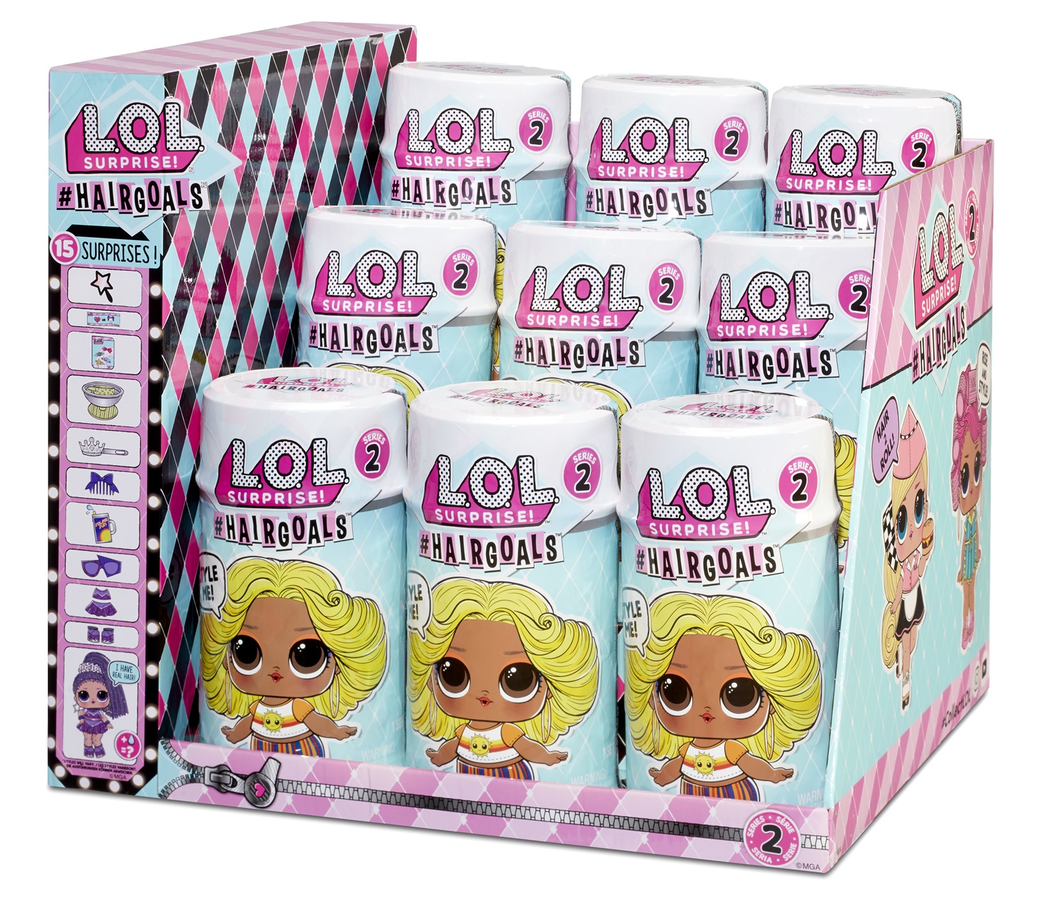 L.O.L. Surprise! Hairgoals Serie 2 - Bambola con Capelli Spazzolabili e 15 Sorprese, Effetto Cambio Colore, Età 3
