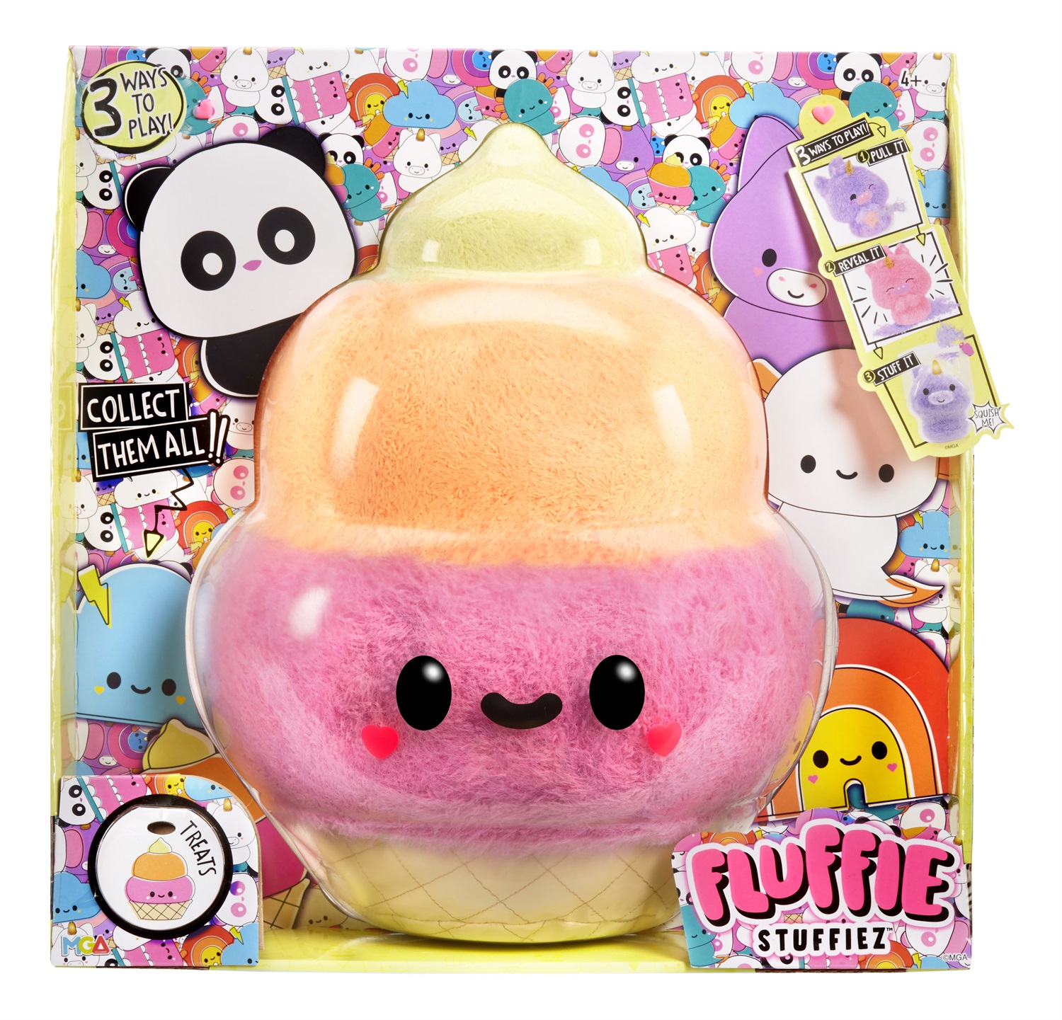 MGA Entertainment Fluffie Stuffiez Grande Peluche - Ice Cream con Gioco Fidget ASMR e Pelliccia da Sfilare
