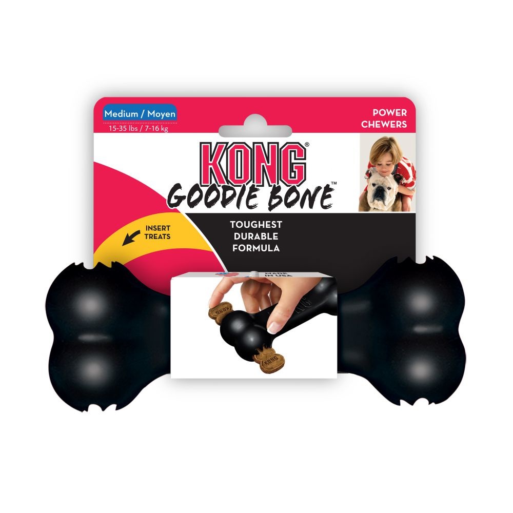 KONG Extreme Goodie Bone - Osso in Gomma Naturale Resistente per Cani di Taglia Grande, Nero, per Masticatori Potenti
