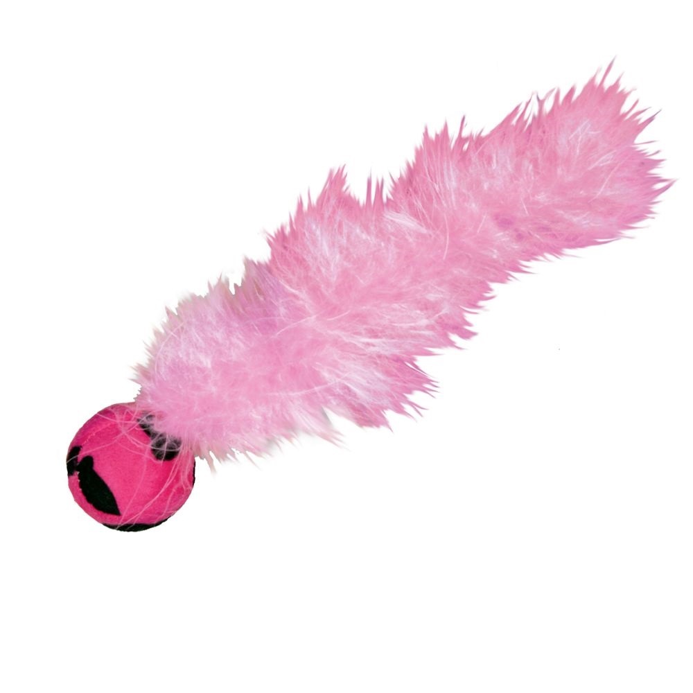 KONG Wild Tails - Giocattolo per gatti con palla in peluche e coda di piume, stimola il gioco con tintinnio