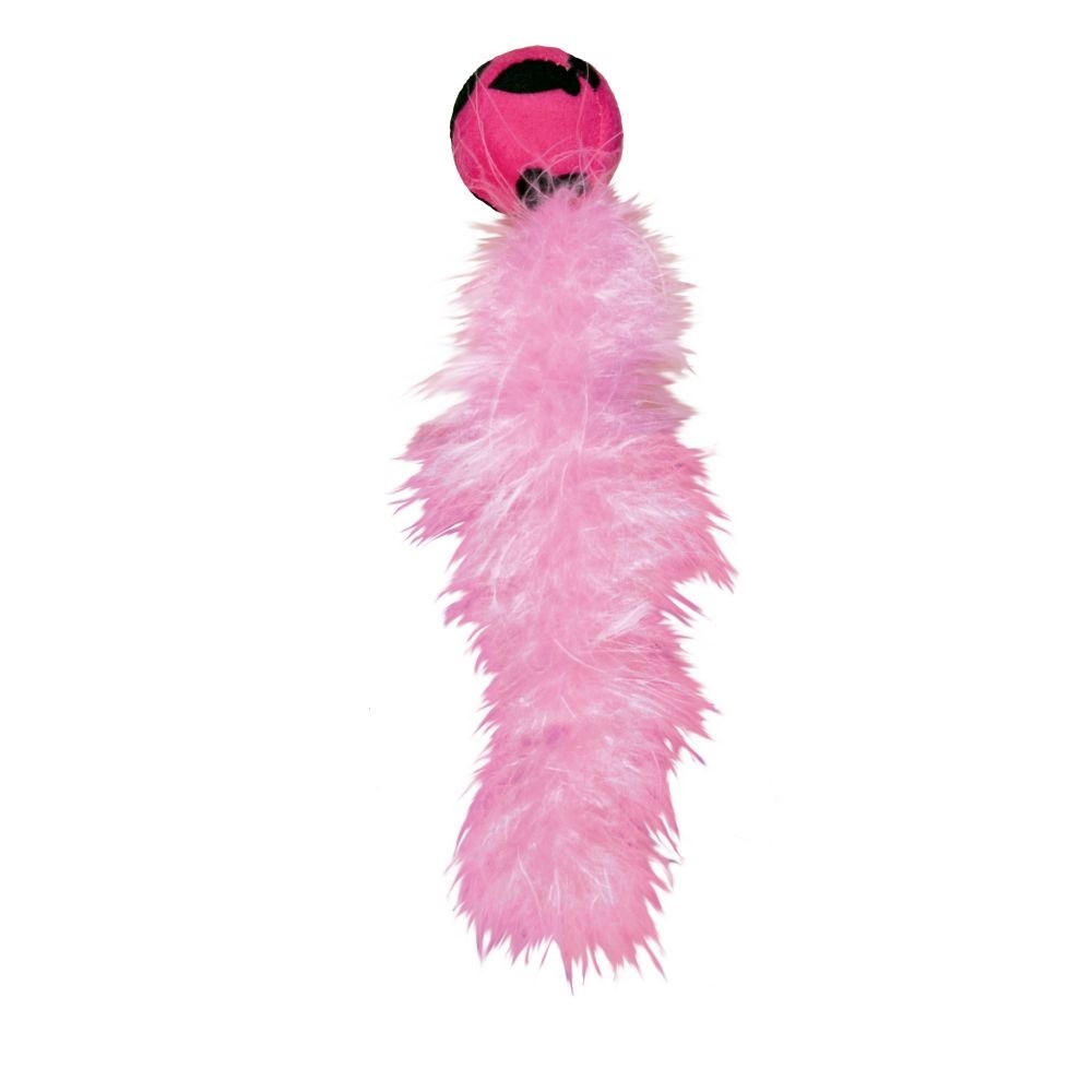 KONG Wild Tails - Giocattolo per gatti con palla in peluche e coda di piume, stimola il gioco con tintinnio