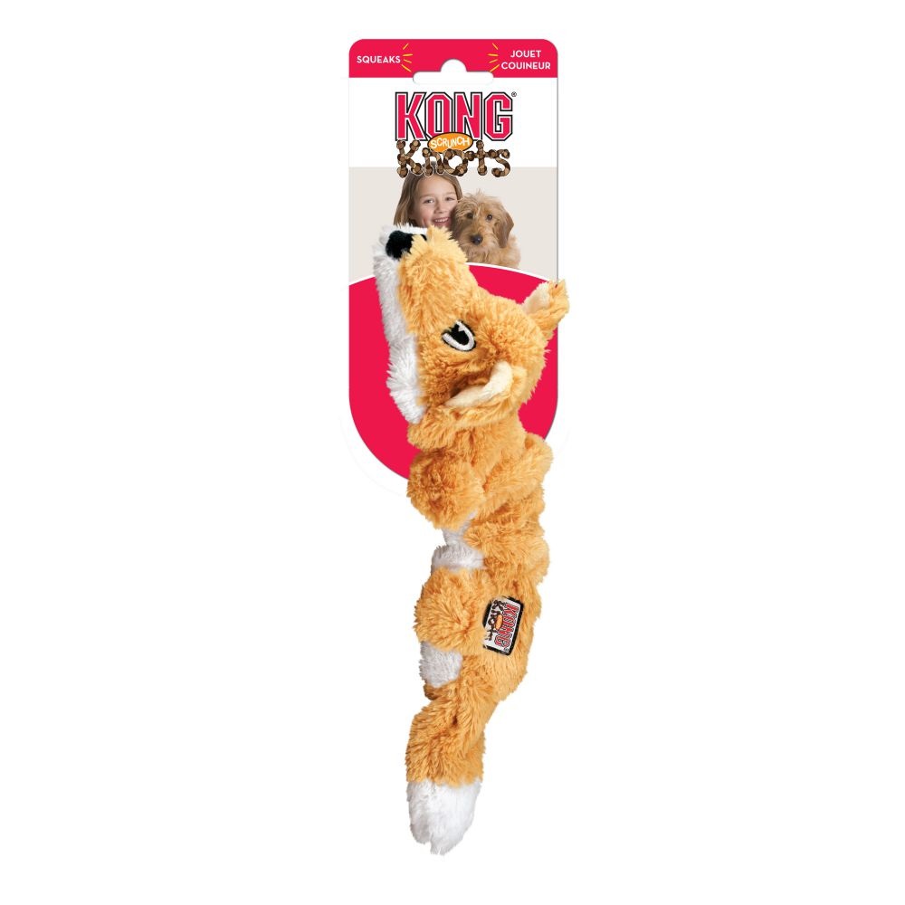 KONG Scrunch Knots Fox - Gioco per Cani e Gatti S/M con Scricchiolo e Nodi Interni