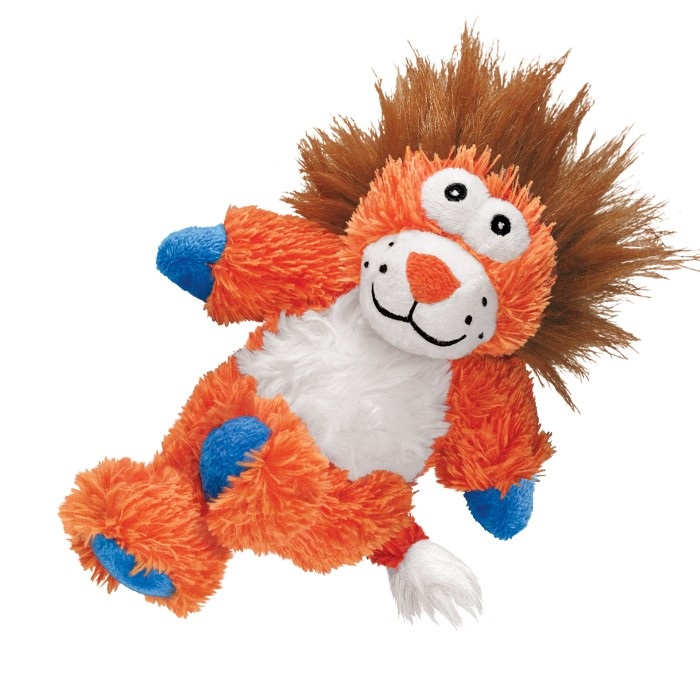 KONG Cross Knots Lion - Gioco per Cani in Peluche Morbido a Forma di Leone, Altezza 30 cm, con Corda Annodata e Squeak