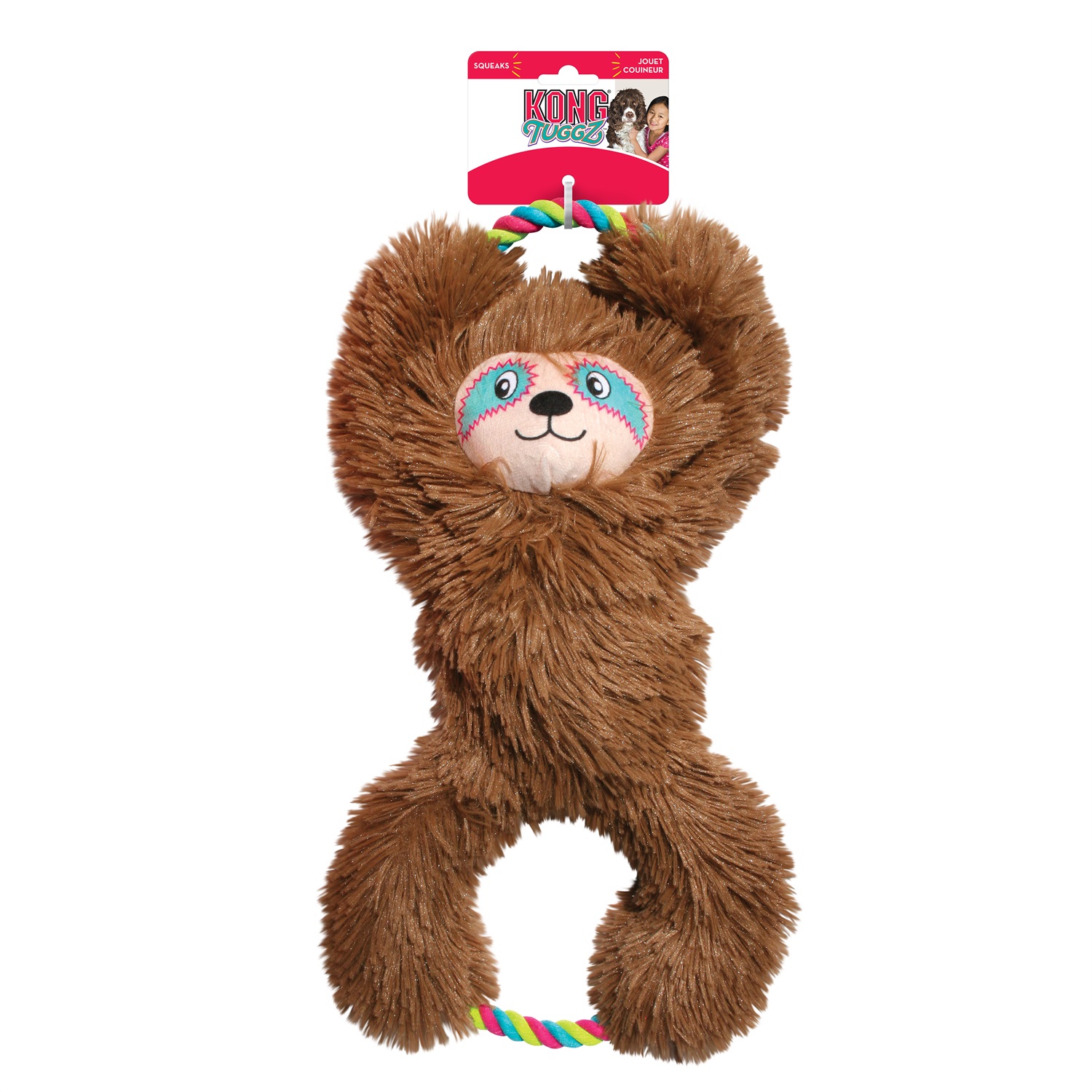 KONG Tuggz Sloth XL - Giocattolo per Cani in Peluche con Estremità in Corda, L 42 x P 23 x H 11 cm