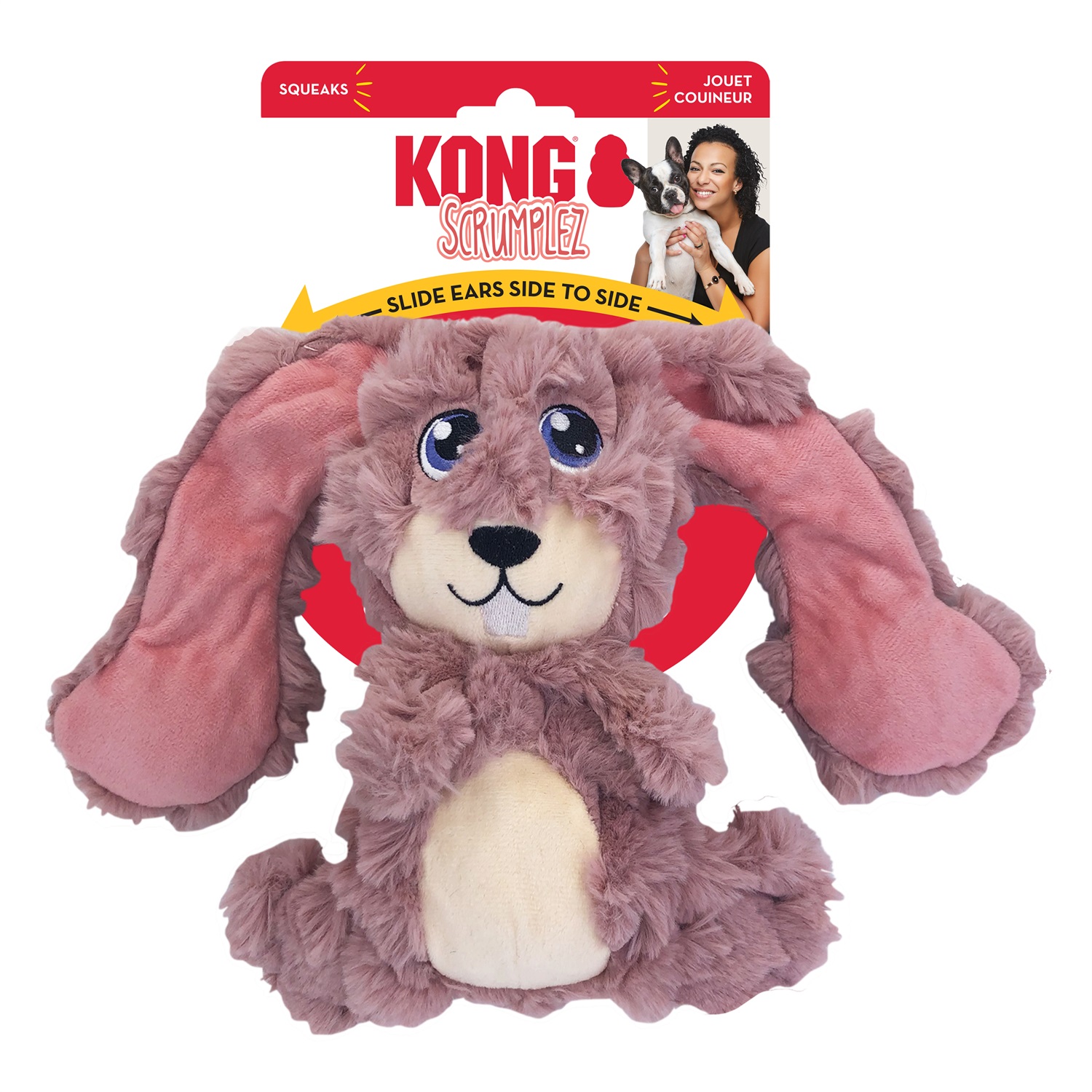 KONG Scrumplez Coniglietto Rosa - Peluche Medium con Orecchie Morbide e Suono Squittente