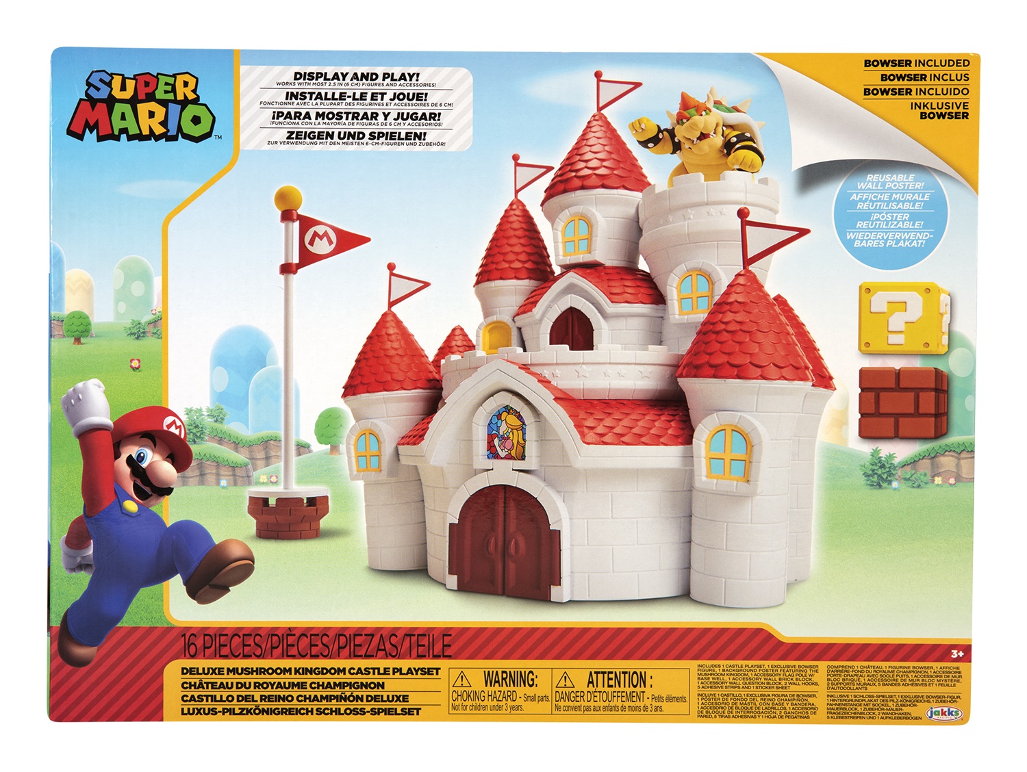 JAKKS Pacific Nintendo Deluxe Mushroom Kingdom Castle Playset - Castello della Principessa Peach con Figure Esclusive da 6 cm, per Bambini da 3 Anni in Su