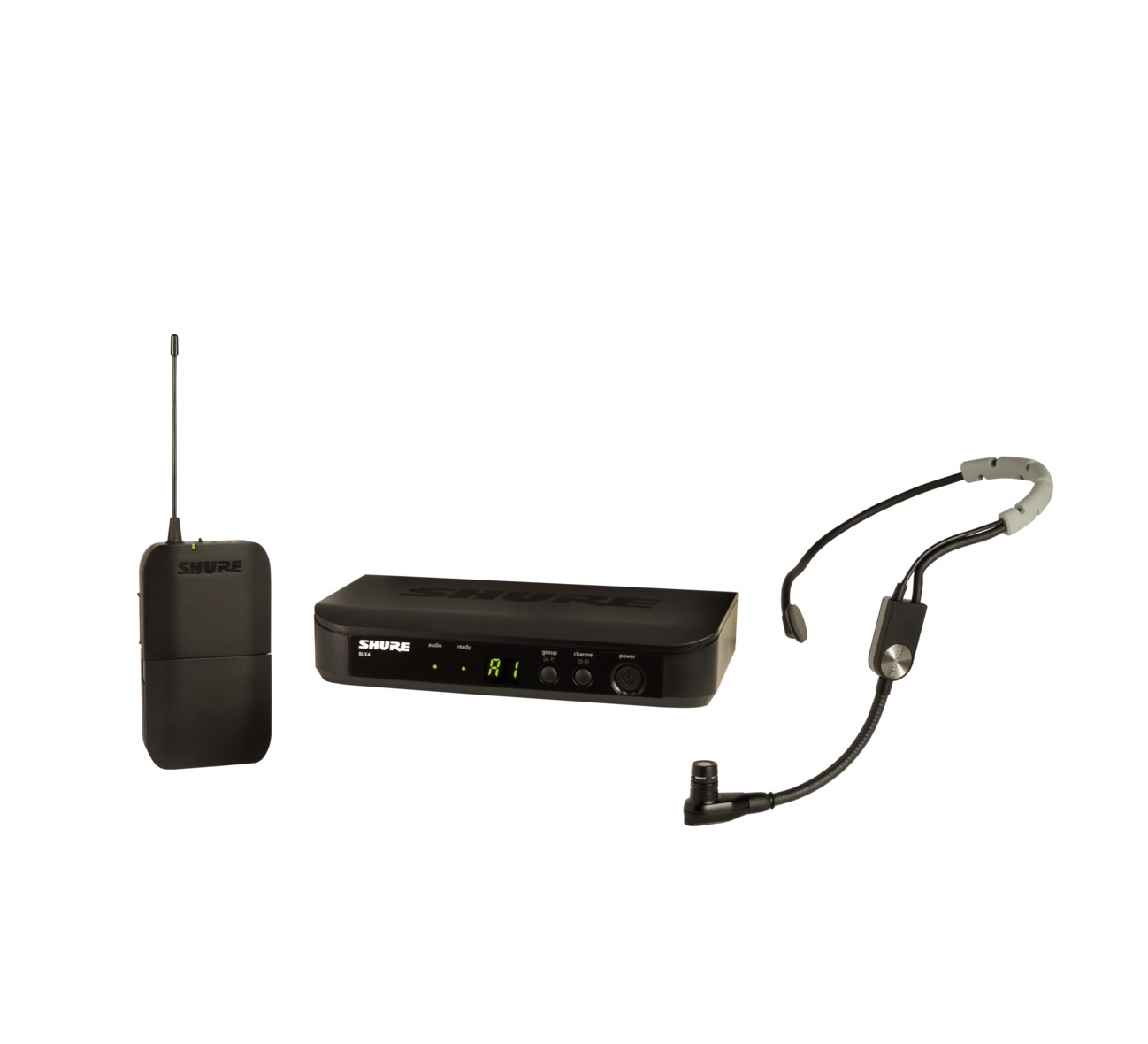Shure BLX14E/SM35 Sistema Microfonico Wireless con Ricevitore BLX4E, Trasmettitore Bodypack BLX1 e Microfono ad Archetto SM35-TQG, Frequenze M17, 14 Ore di Durata Batteria, Portata 100 m