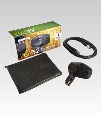 Shure PGA52-XLR Microfono Dinamico Cardioide per Grancassa con Supporto, Cavo XLR e Astuccio