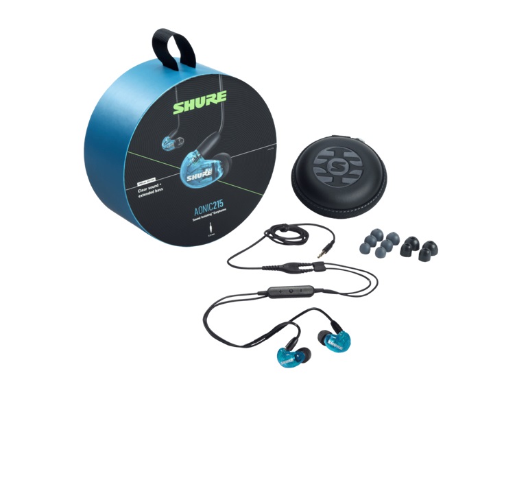 Shure AONIC 215 Auricolari Cablati In-ear con Isolamento Acustico, Suono Chiaro e Bassi Profondi, Cavo Staccabile, Blu