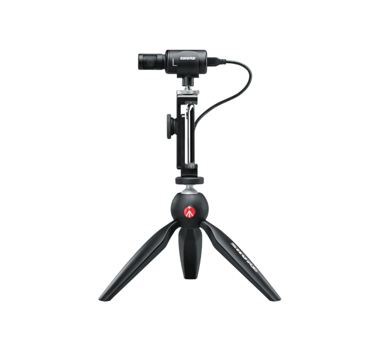Shure MV88 Video Kit - Microfono Digitale Stereo a Condensatore con Treppiede Manfrotto PIXI, Morsetto per Telefono e Cavi iOS/USB-C