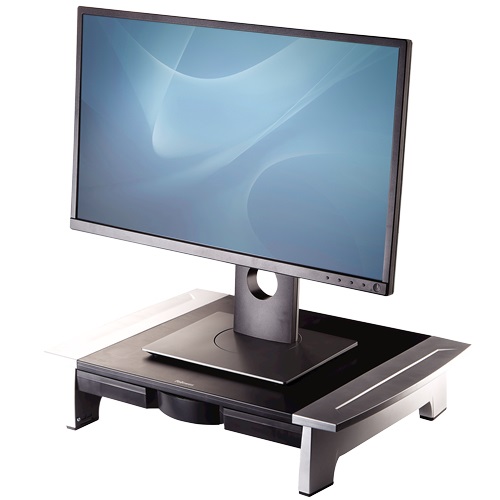 Fellowes Supporto Monitor Office Suites Ergonomico Nero/Argento - Altezza Regolabile fino a 15 cm, Capacità fino a 36 kg, Dimensioni 36,4 x 50 x 10 cm