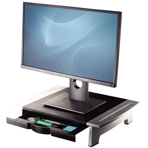 Fellowes Supporto Monitor Office Suites Ergonomico Nero/Argento - Altezza Regolabile fino a 15 cm, Capacità fino a 36 kg, Dimensioni 36,4 x 50 x 10 cm