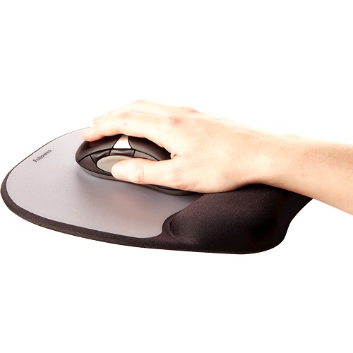 Fellowes Tappetino Mouse con Poggiapolsi in Memory Foam - Nero e Argento, Ergonomico, 27,6x23,2x3,2 cm