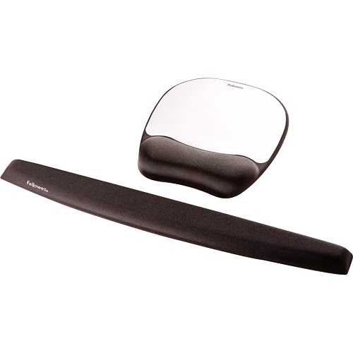 Fellowes Tappetino Mouse con Poggiapolsi in Memory Foam - Nero e Argento, Ergonomico, 27,6x23,2x3,2 cm