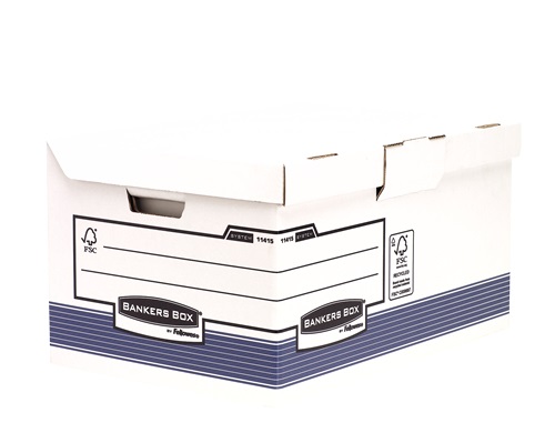 Fellowes Bankers Box System Maxi Scatola Archivio Blu/bianco 29,3x54,5x37,8 cm con Coperchio Ribaltabile e Assemblaggio FastFold