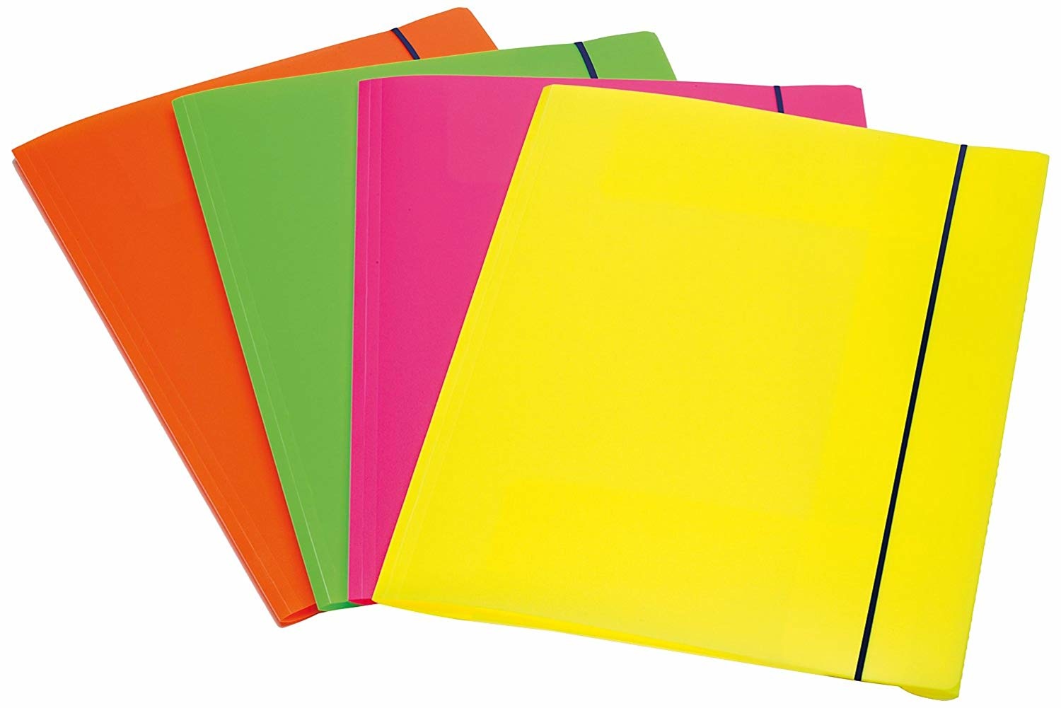 Fellowes Cartella 3 Lembi Shocking File A4 con Elastico - Assortita in Colori Fluorescenti - Conf. da 4 Pezzi