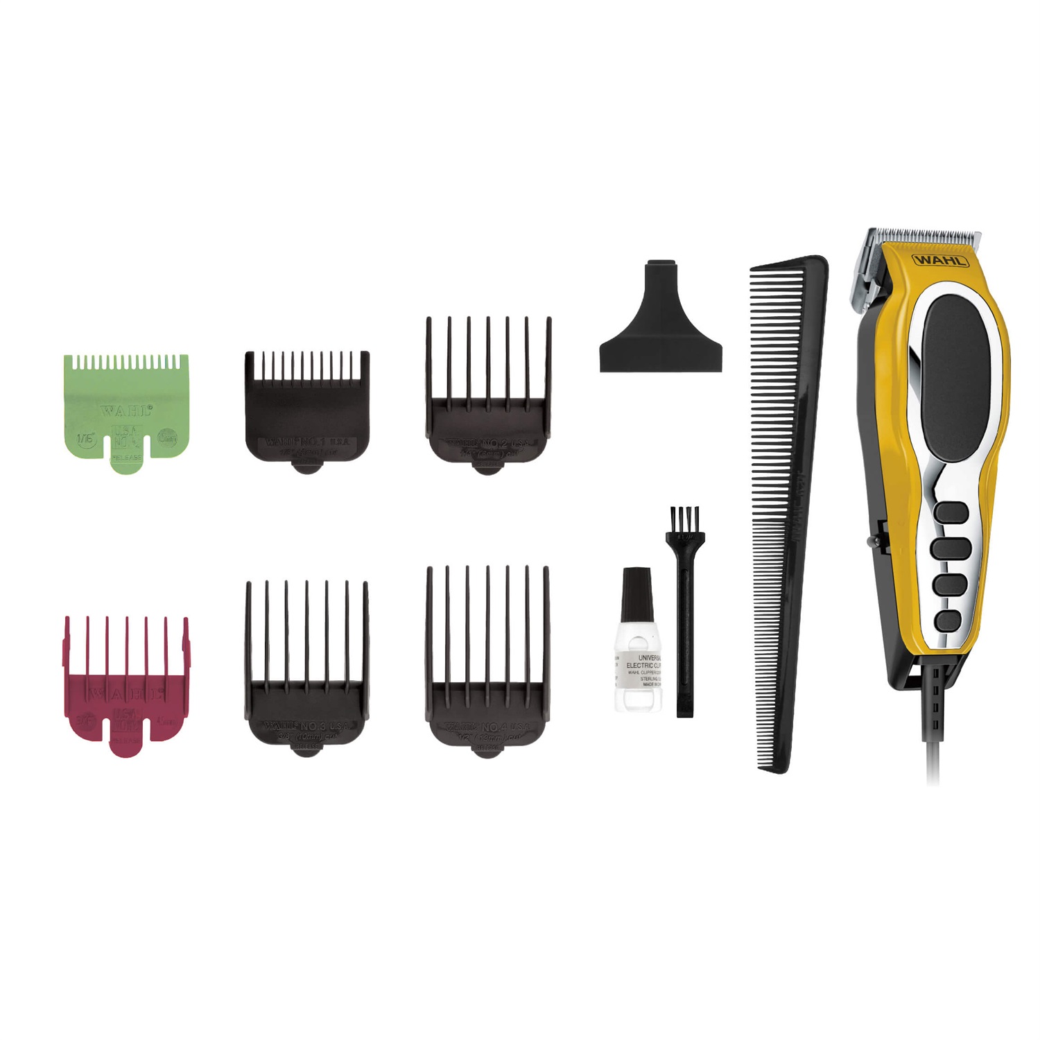 Wahl 79111-1616 Close Cut Pro Tagliacapelli con Cavo - Kit 12 Pezzi, Nero, Argento, Giallo, Lame Auto-affilanti