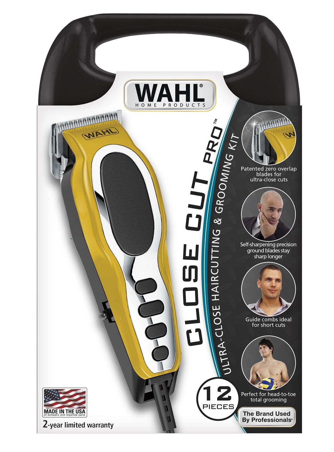 Wahl 79111-1616 Close Cut Pro Tagliacapelli con Cavo - Kit 12 Pezzi, Nero, Argento, Giallo, Lame Auto-affilanti
