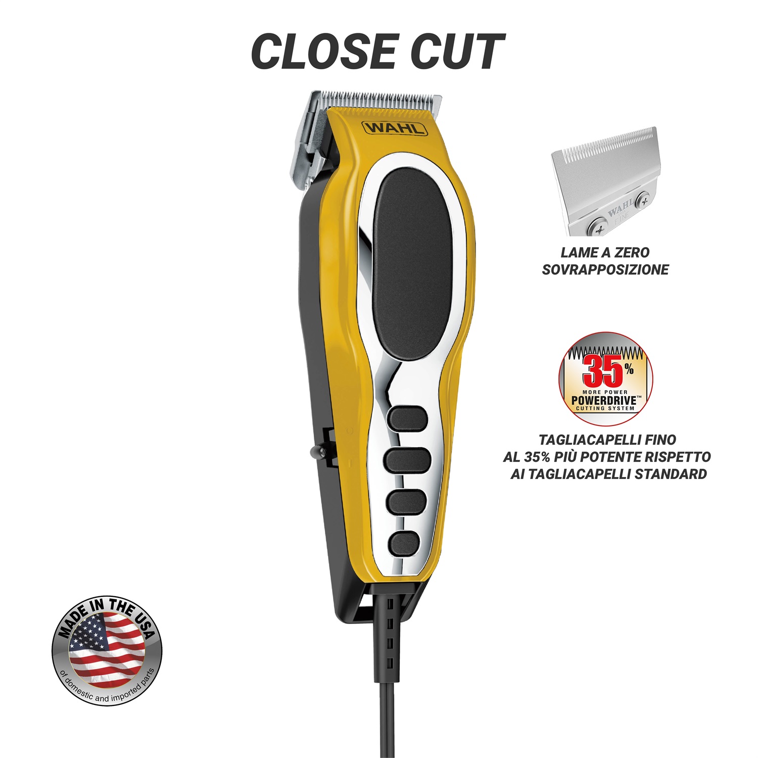 Wahl 79111-1616 Close Cut Pro Tagliacapelli con Cavo - Kit 12 Pezzi, Nero, Argento, Giallo, Lame Auto-affilanti