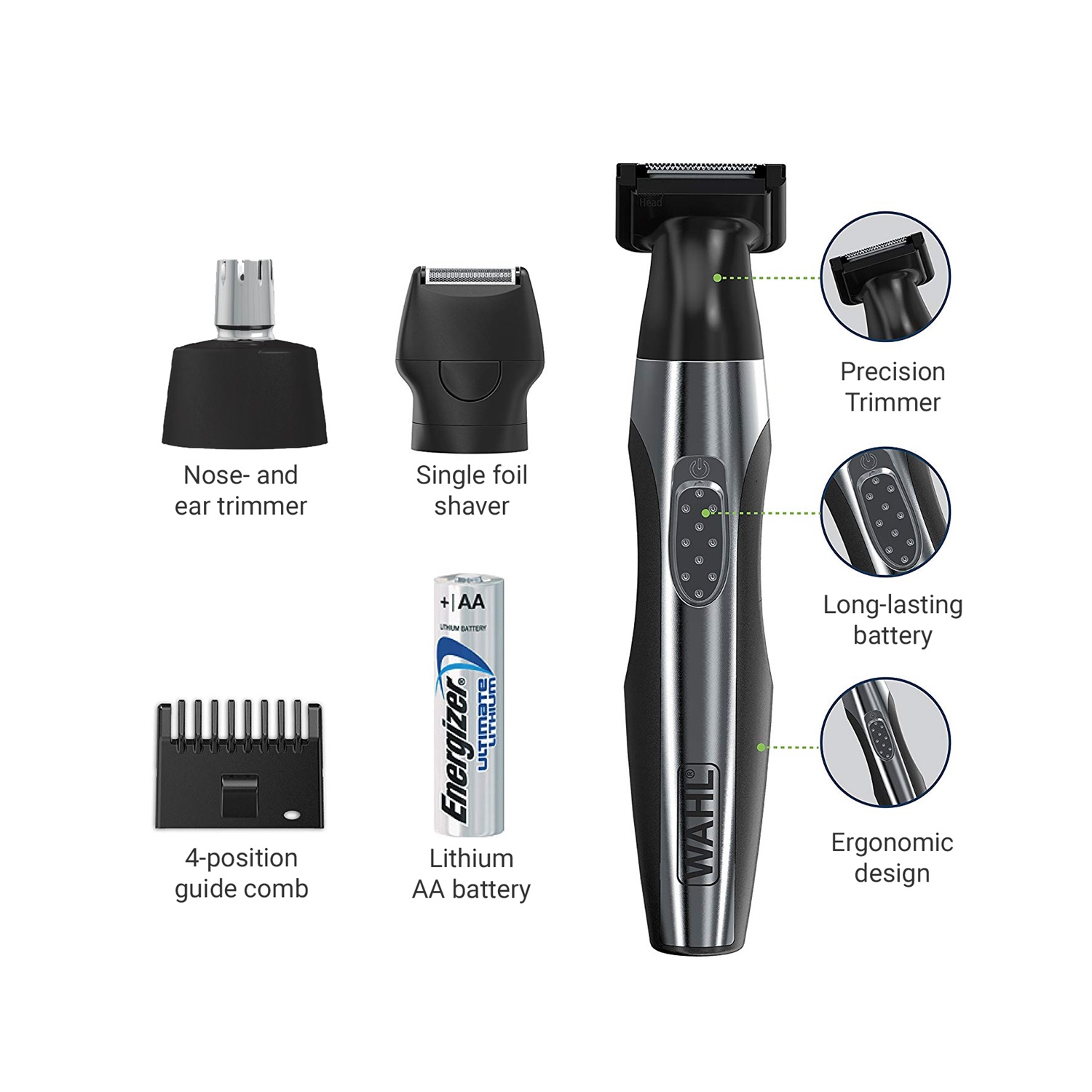 Wahl Deluxe Kit da Viaggio - Kit di Rasatura Multifunzione, Batteria Ricaricabile, Nero e Acciaio Inox, 240 g