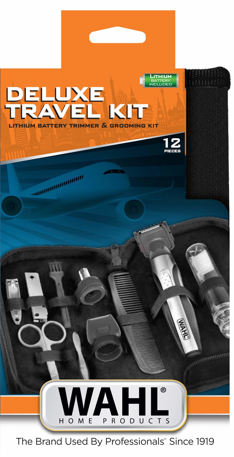 Wahl Deluxe Kit da Viaggio - Kit di Rasatura Multifunzione, Batteria Ricaricabile, Nero e Acciaio Inox, 240 g