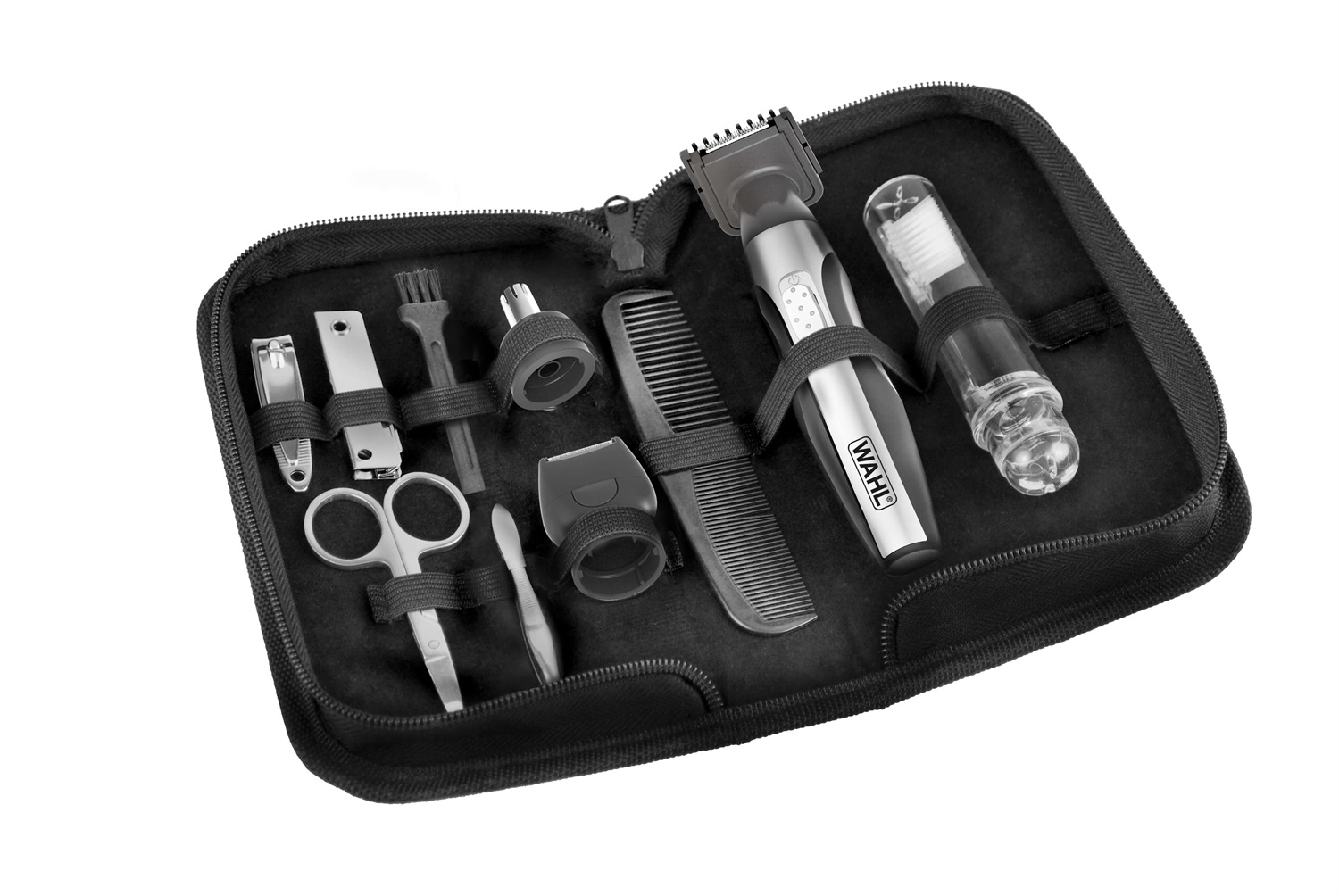 Wahl Deluxe Kit da Viaggio - Kit di Rasatura Multifunzione, Batteria Ricaricabile, Nero e Acciaio Inox, 240 g