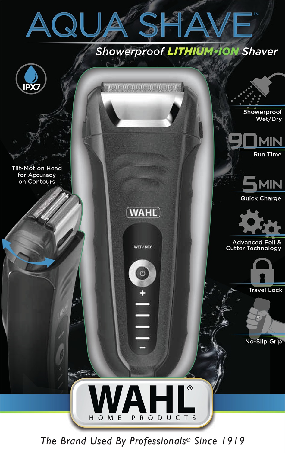 Wahl 7061-916 Aqua Shave Wet & Dry Rasoio Elettrico da Uomo con Lamina Flessibile e Display LED