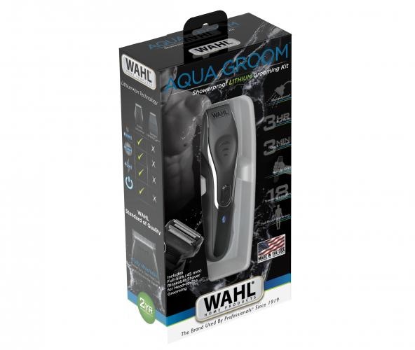 Wahl Aqua Groom - Rasoio Elettrico e Regolabarba Ricaricabile, Lavabile, Wet & Dry, Autonomia 180 Minuti, Lame Autoaffilanti
