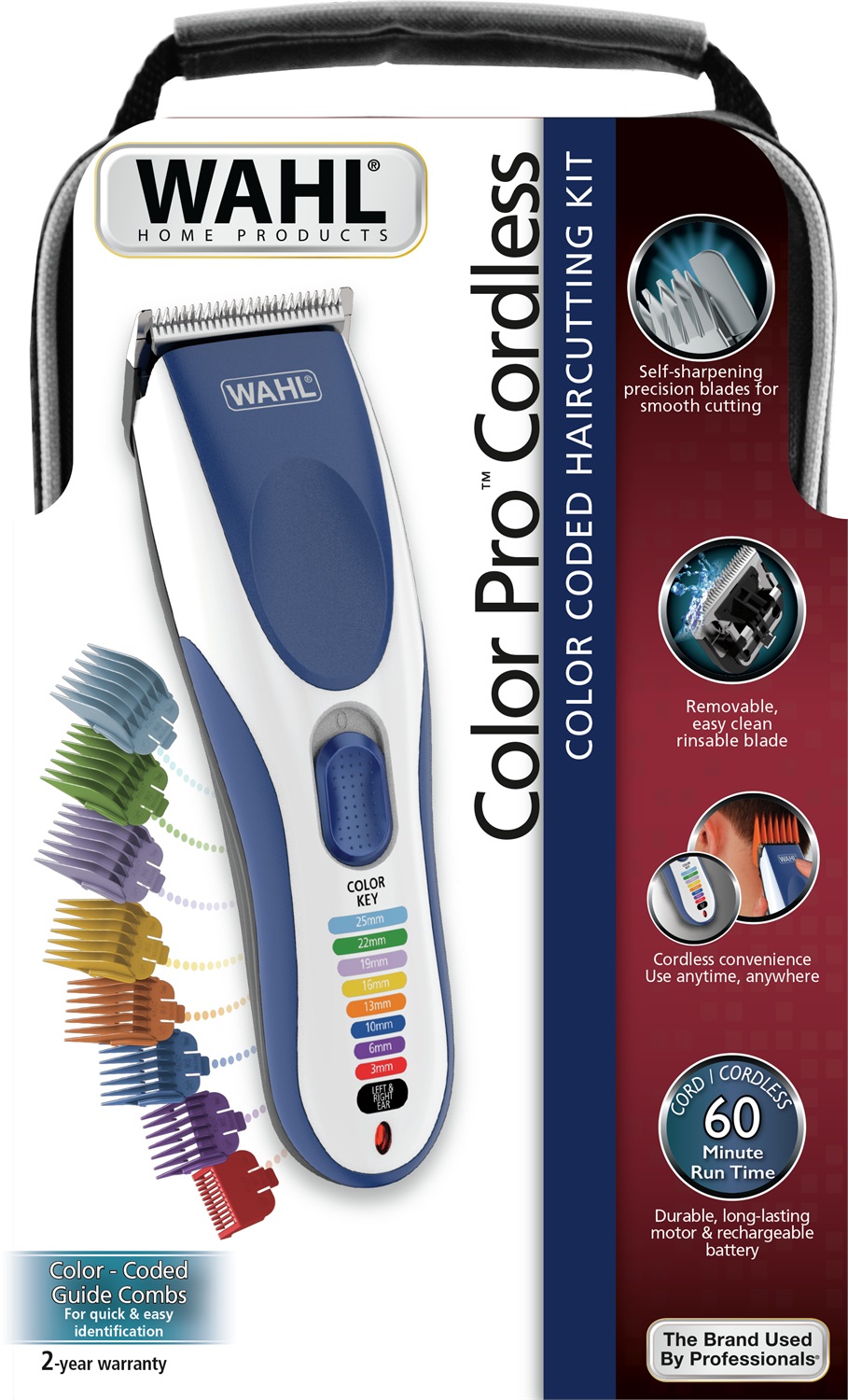 Wahl ColorPro Cordless Clipper - Tagliacapelli Ricaricabile Blu e Argento con Lame di Precisione e Pettini Guida Colorati