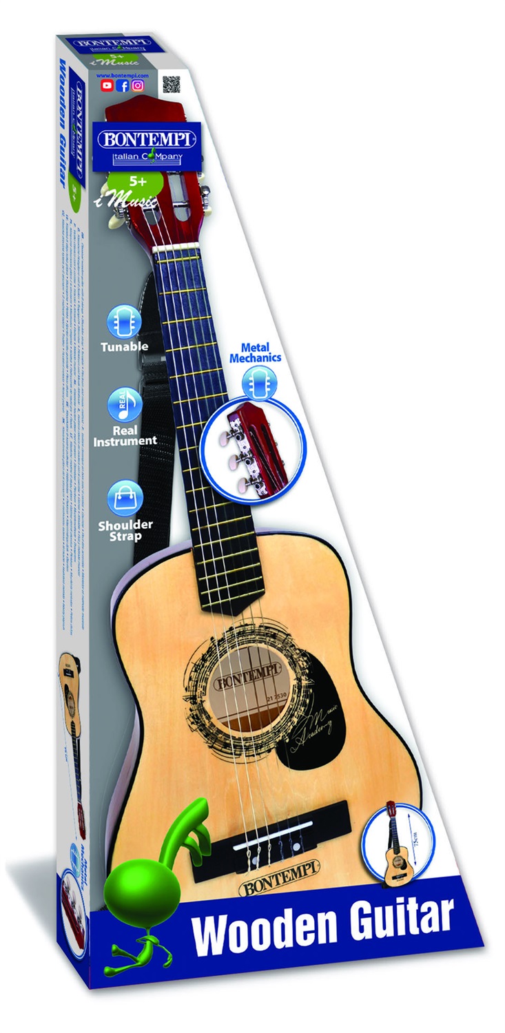 Bontempi Chitarra Classica in Legno 6 Corde 75 cm - Accordabile, Suono Realistico, Inclusi Plettro e Cinghia