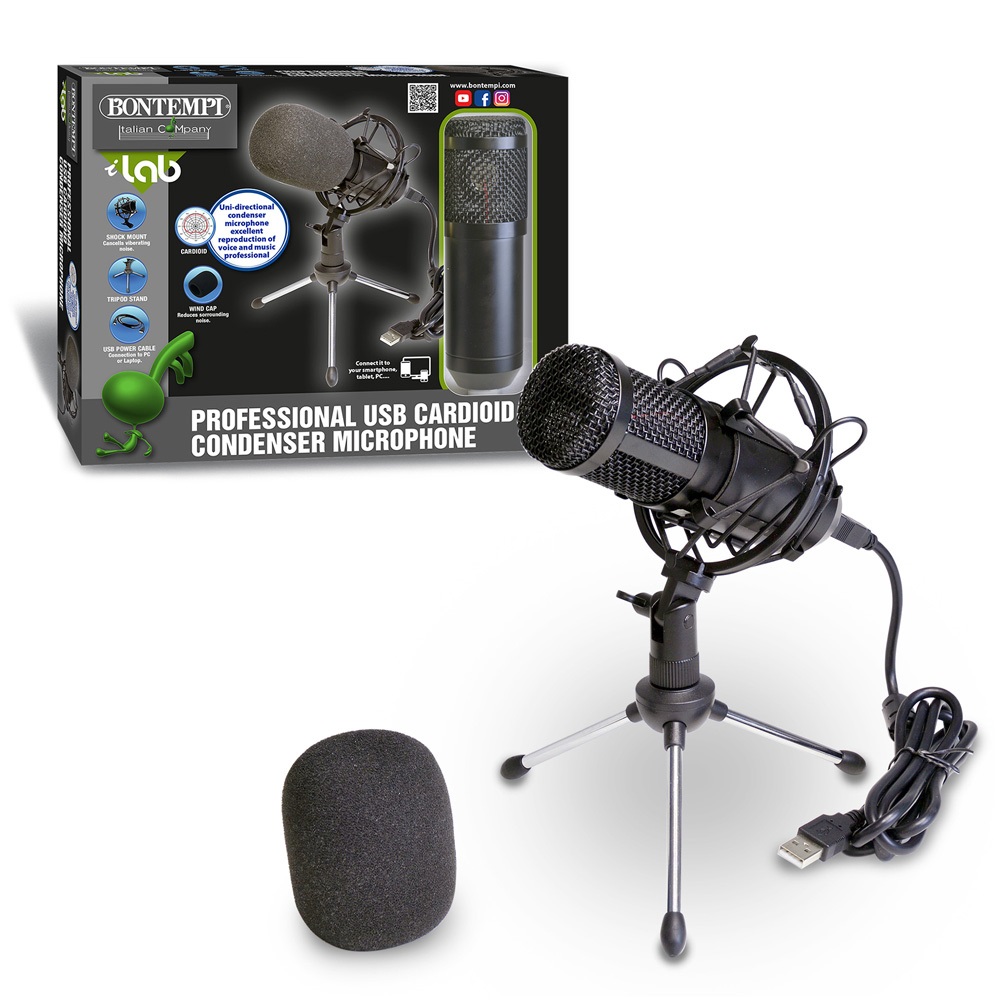 Bontempi 41 8020 Microfono Professionale a Condensatore Nero per Streaming, Chat, Podcast e Registrazione
