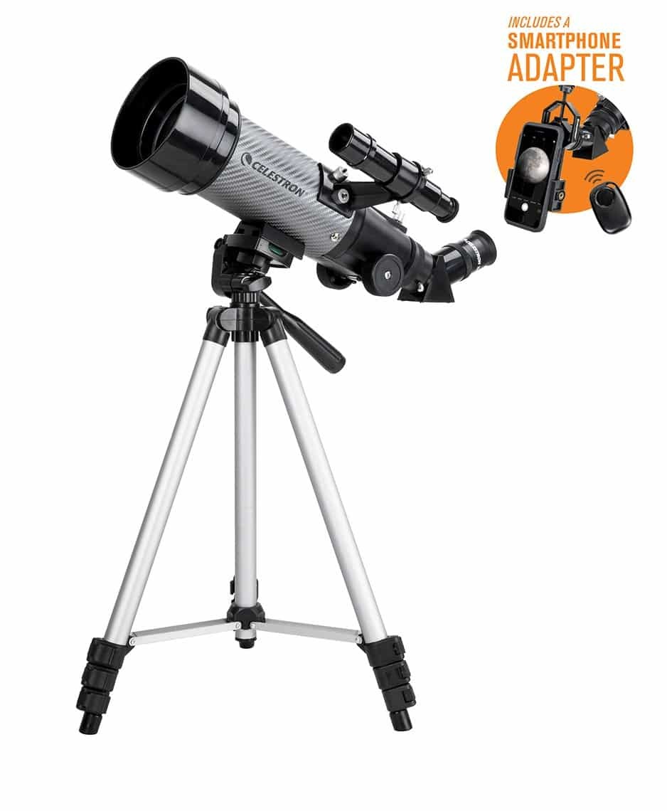 Celestron TravelScope 70 DX - Telescopio Rifrattore Portatile 70mm con Adattatore Smartphone, Treppiede, Zaino e Accessori