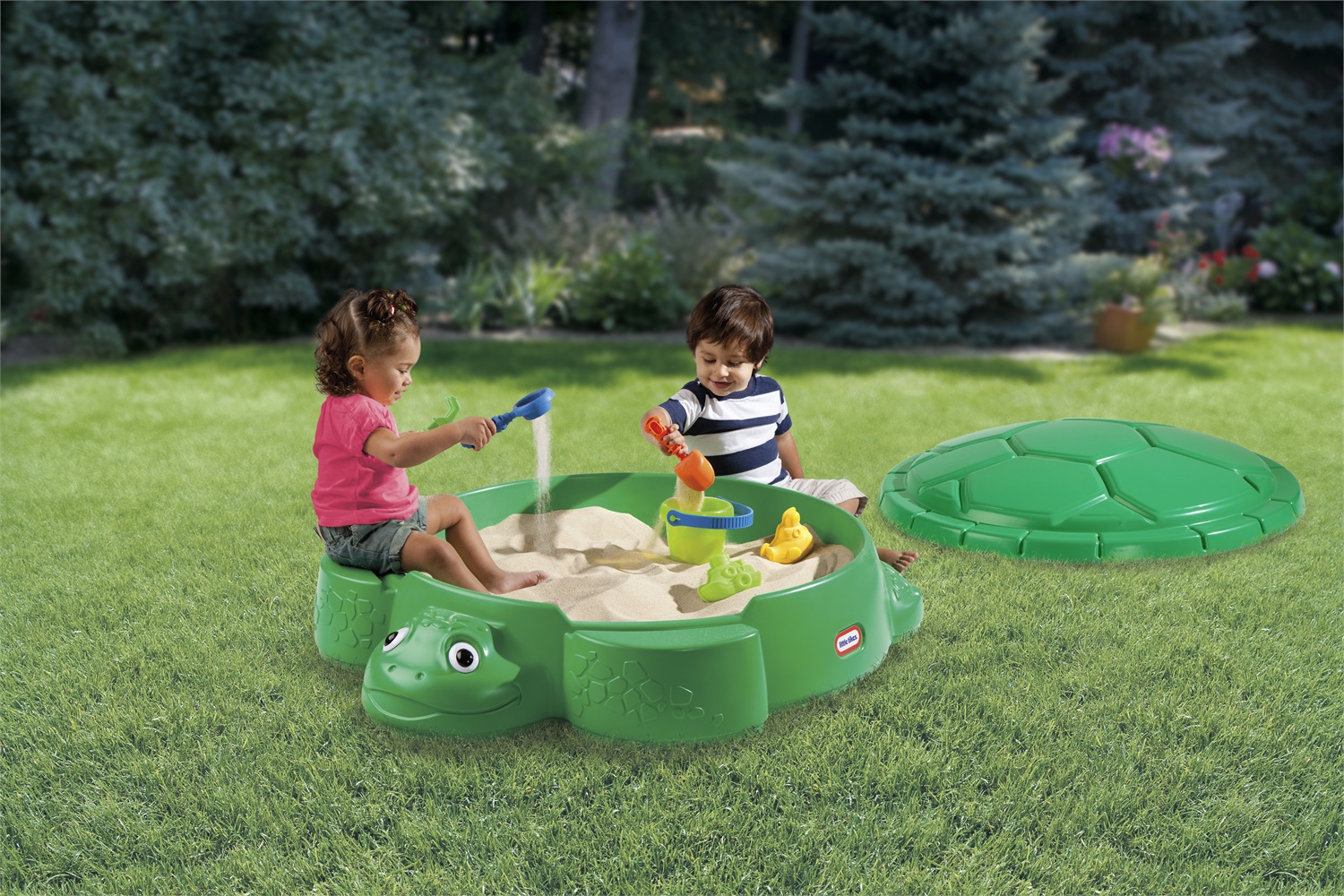 Little Tikes Tartaruga Sabbiera Verde - Sabbiera in Plastica Resistente con Guscio Apribile e Capacità Fino a 70 kg di Sabbia