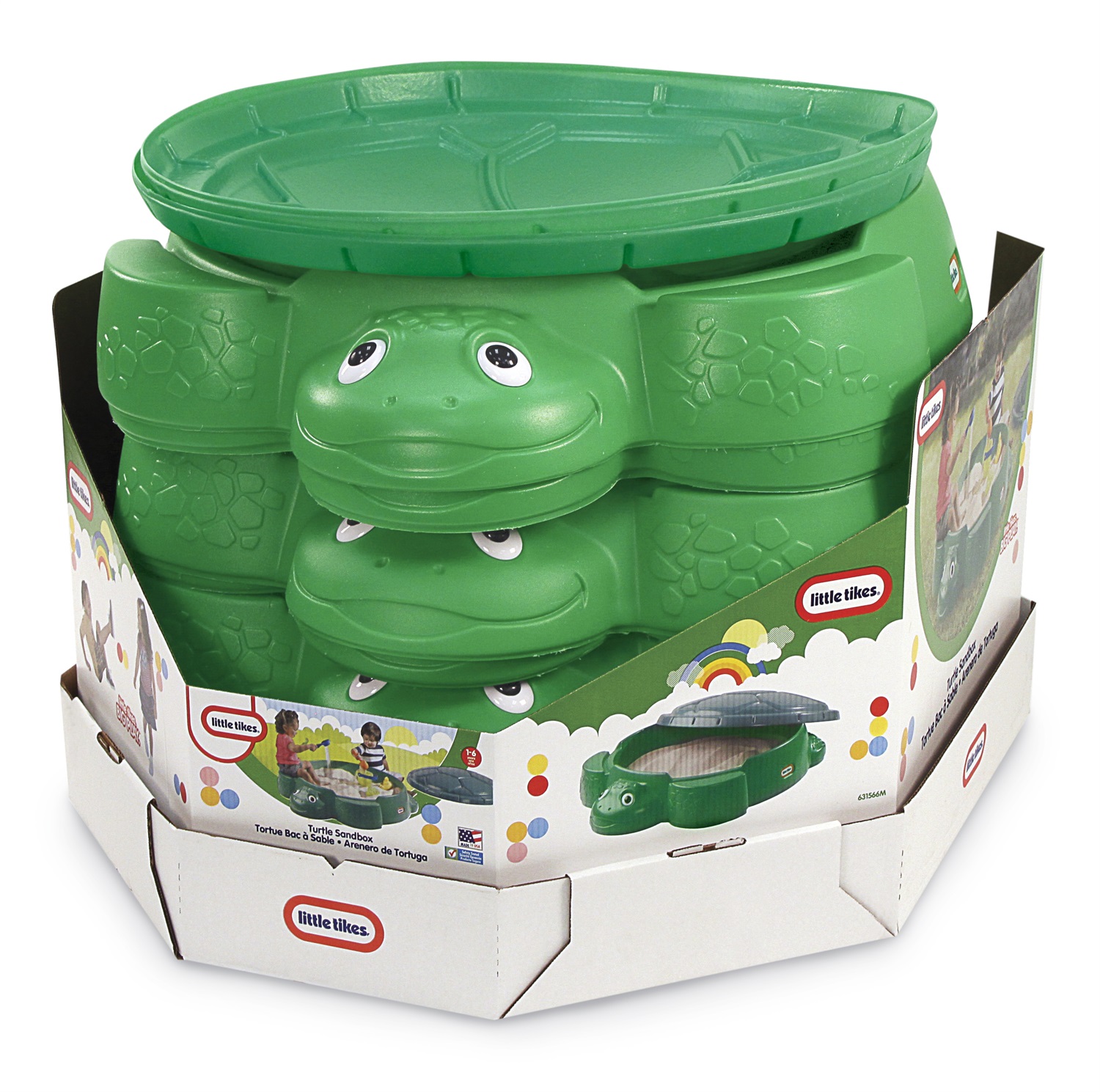 Little Tikes Tartaruga Sabbiera Verde - Sabbiera in Plastica Resistente con Guscio Apribile e Capacità Fino a 70 kg di Sabbia