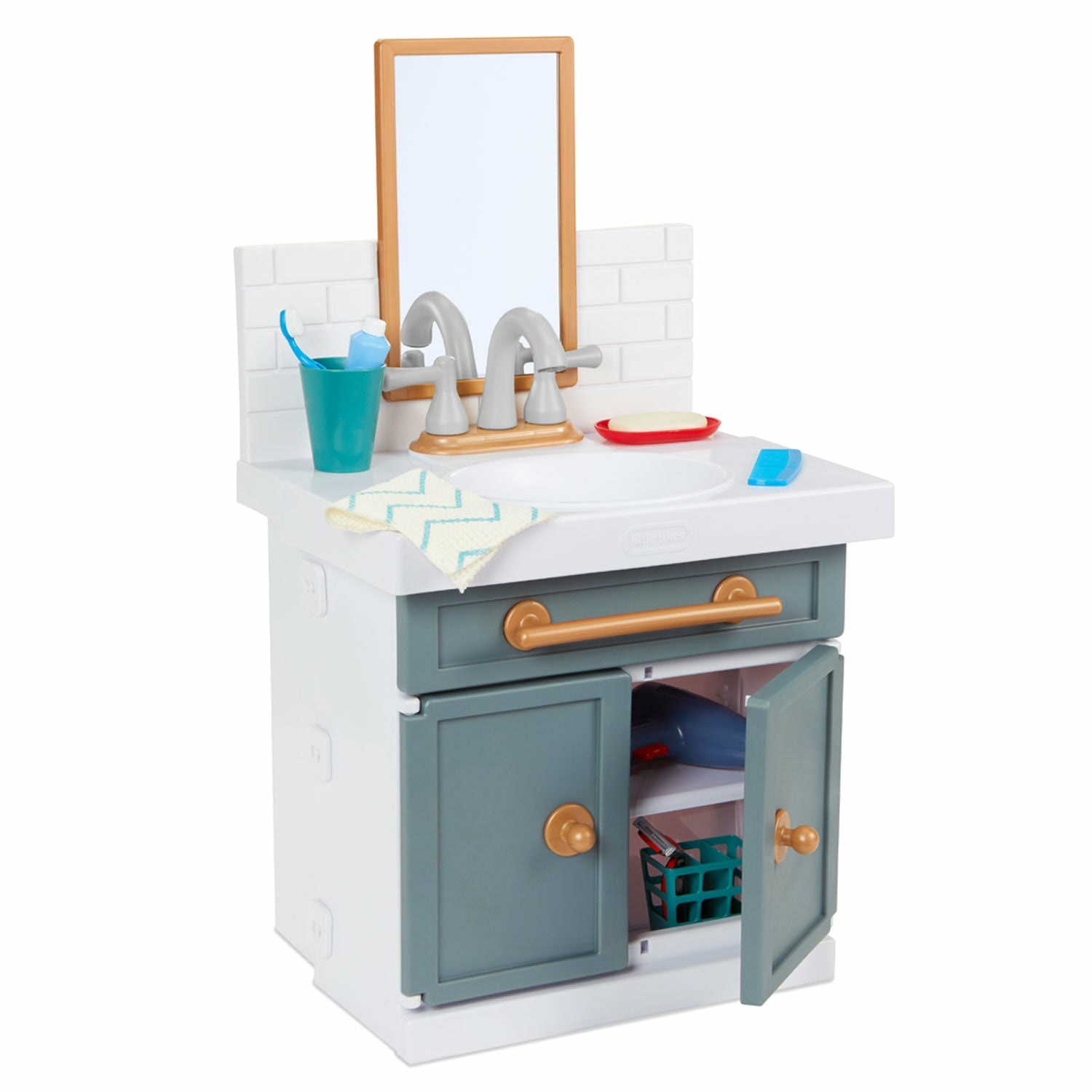 Little Tikes - Il Mio Primo Lavandino con Rubinetto Funzionante e 12 Accessori da Bagno, Giocattolo Interattivo Multicolore per Bambini dai 2 Anni in Su