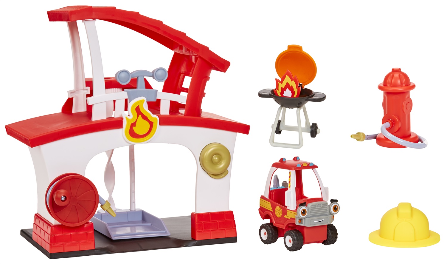 Little Tikes Let's Go Cozy Coupe Stazione dei Pompieri - Playset con Camion dei Pompieri, Cappello di Salvataggio, Barbecue e Idrante Antincendio per Bambini dai 3 Anni