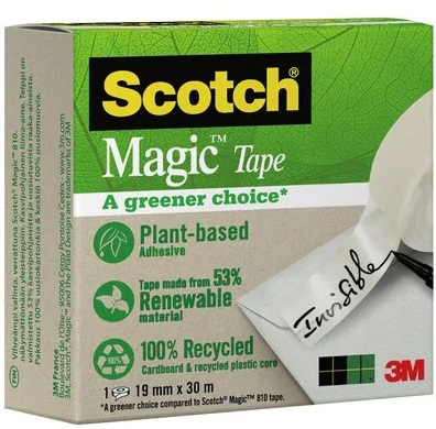 3M Scotch® Nastro Adesivo Magic™ Più Verde 19 mm x 30 m - Trasparente Opaco, Ecologico e Scrivibile